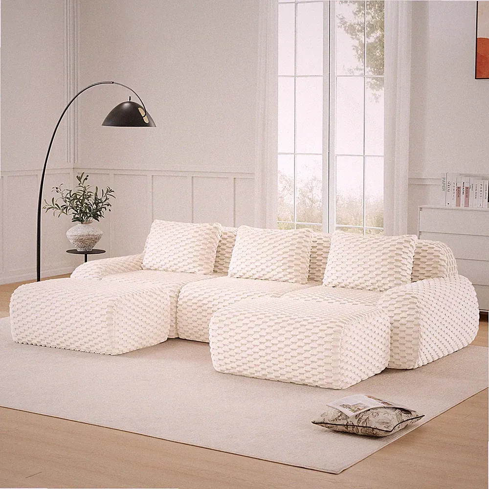 114" U-Shaped Modular Sectional Sofa 3-Seater Couch,Boneless Sofa w/Ottoman