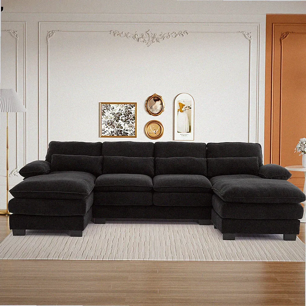 114" U Shaped Sectional Couches for Living Room4 Seats Chenille Cloud Sofa