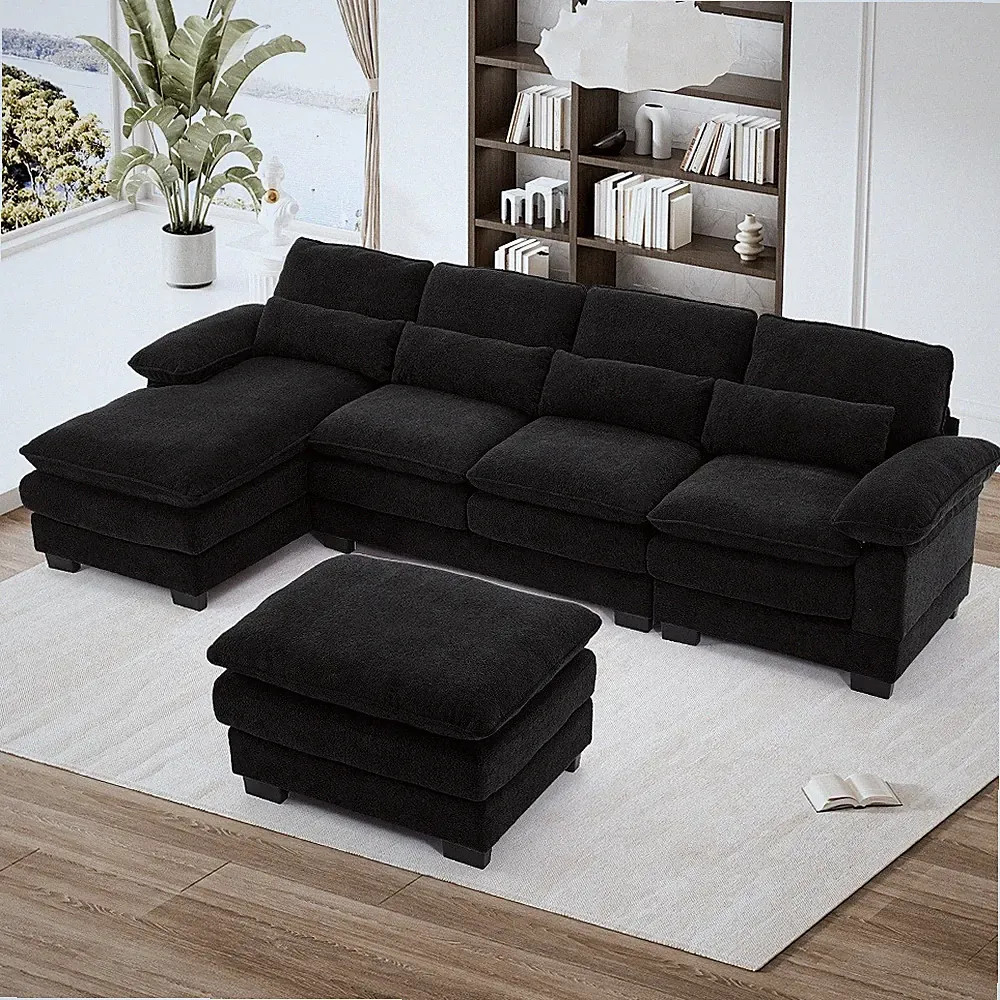 114" U Shaped Sectional Sofa Modular Cloud Couch Chenille with Ottoman&Chaise