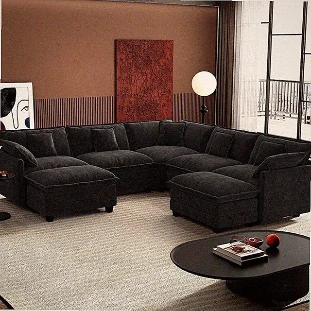 114" V-Shaped Modern Sofa Modular Sectional Cloud Couch with 2 Ottoman, 7-Seat C