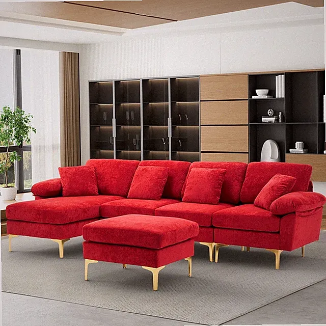 114" Velvet U-Shaped Sectional Sofa Couch Convertible L-Shaped w/Chaise Lounge