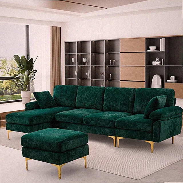114" Velvet U-Shaped Sectional Sofa Couch Convertible L-Shaped w/Chaise Lounge
