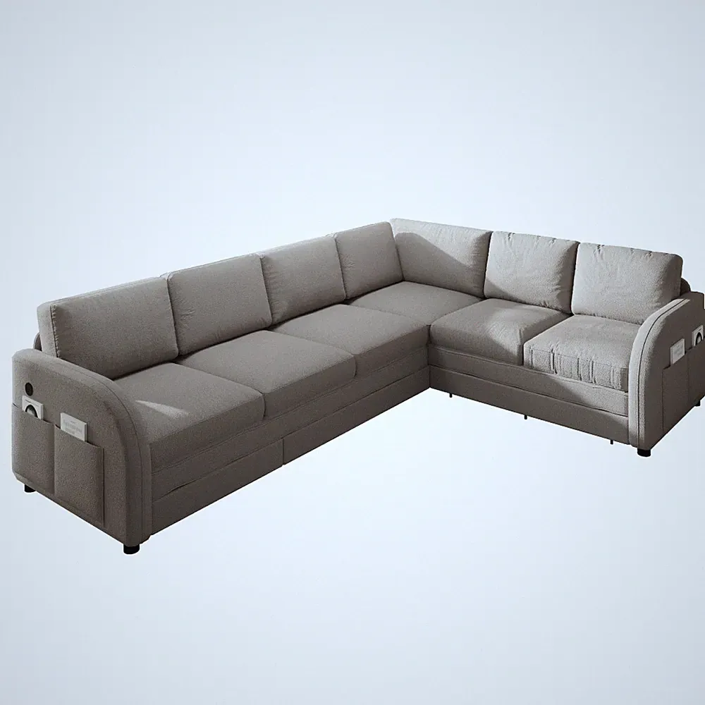 115.2" L-Shaped Sofa Couch with Pull-Out Bed,Oversize Convertible Sleeper Sofa