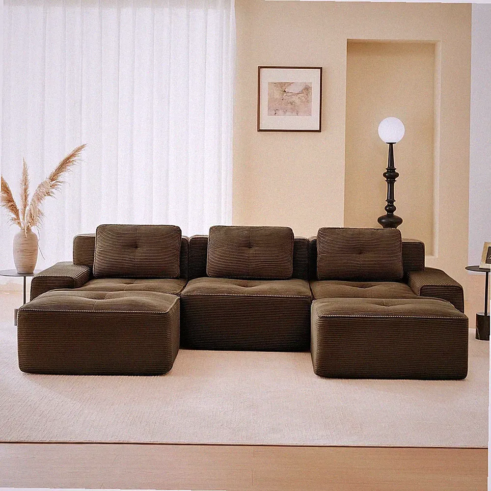 115.3” Brown Boneless Couches for Living Room, Modular Sectional Sofa with U-Sha