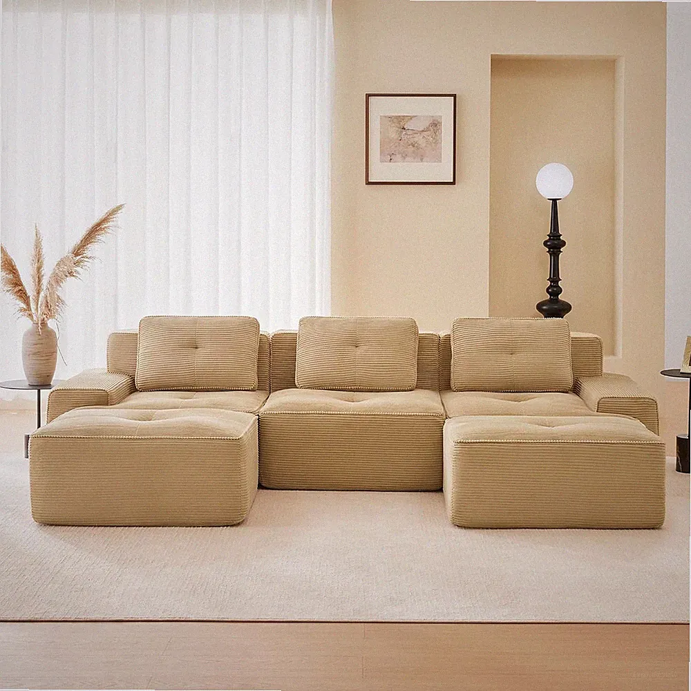 115.3” Camel Boneless Couches for Living Room, Modular Sectional Sofa with U-Sha