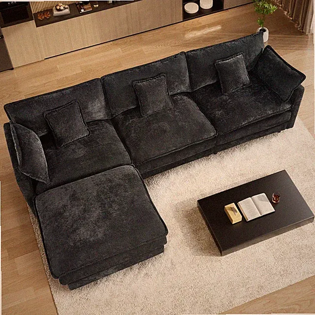 115.5" Oversized L Shaped Sectional Sofa w/ Ottoman Chenille 4 Seater Sofa Couch