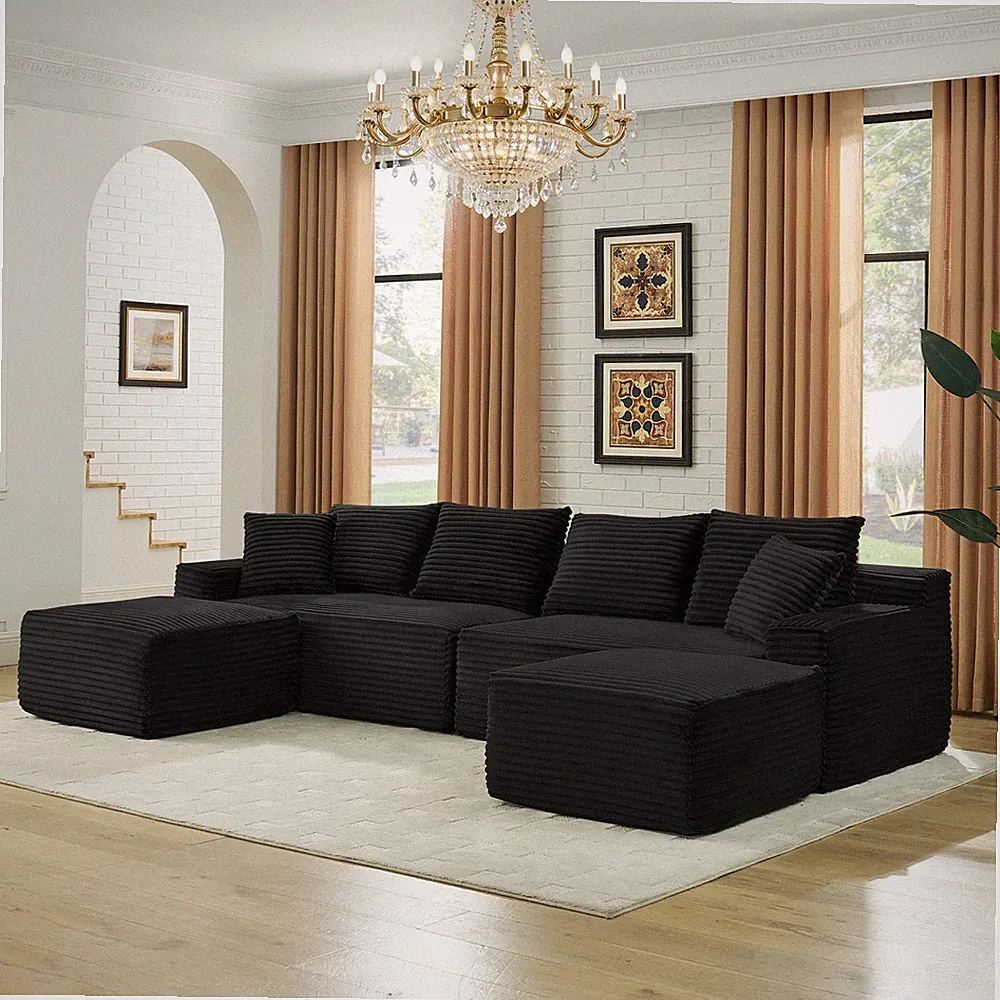 115" Comfy U-Shaped Sectional Modern Boneless Corduroy Couch w/Chaise ‌and Ot