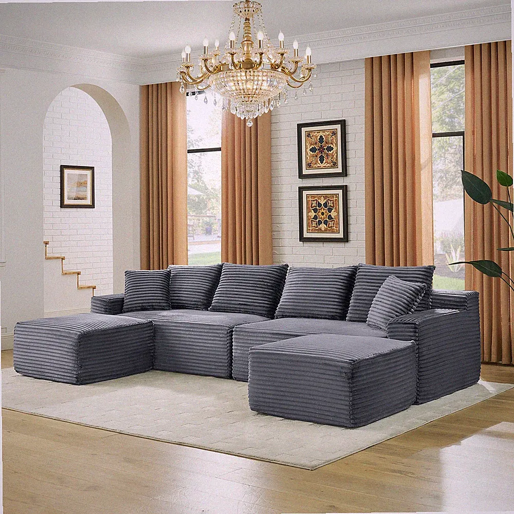 115" Comfy U-Shaped Sectional Modern Boneless Corduroy Couch w/Chaise ‌and Ott