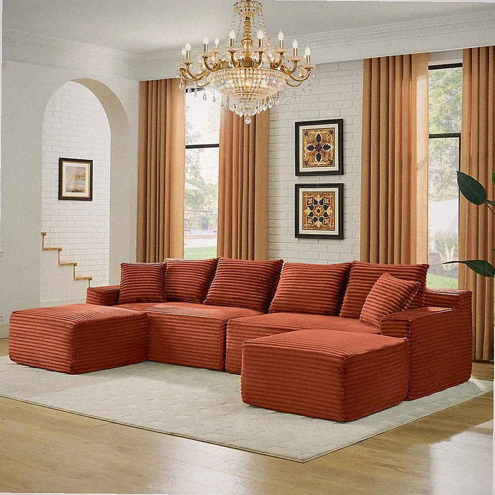 115" Comfy U-Shaped Sectional Modern Boneless Corduroy Couch with Chaise ‌and
