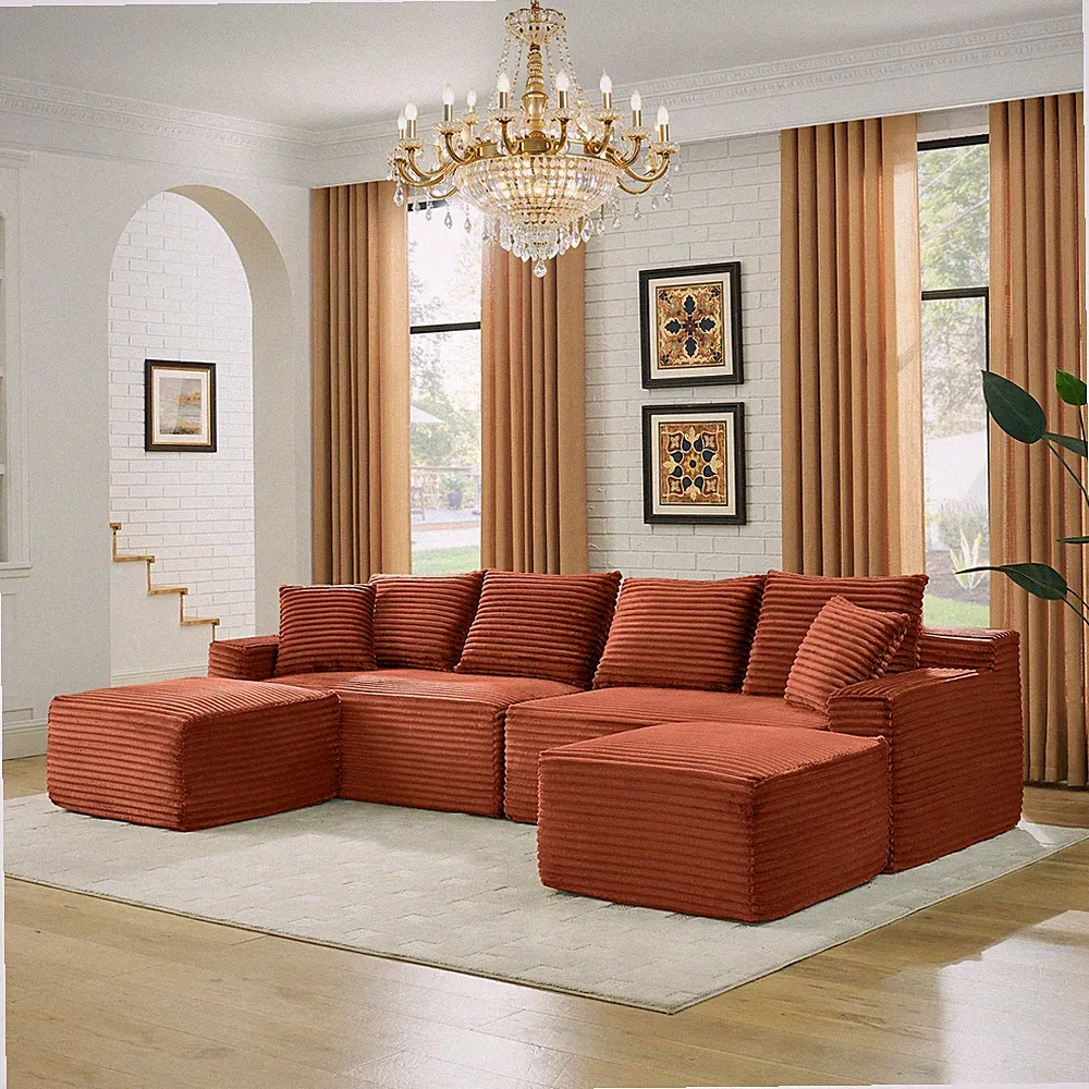 115" Comfy U-Shaped Sectional Modern Boneless Corduroy Couch with Chaise ‌and