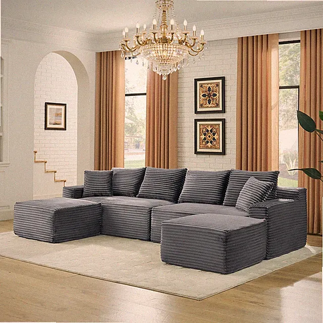 115" Comfy U-Shaped Sectional Modern Boneless Corduroy Couch with Chaise ‌and O