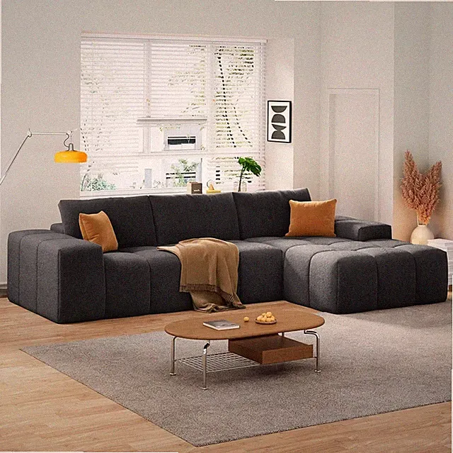 115" Corduroy Sectional Sofa Modular L-Shaped Boneless Sofa w/RightChaise Lounge