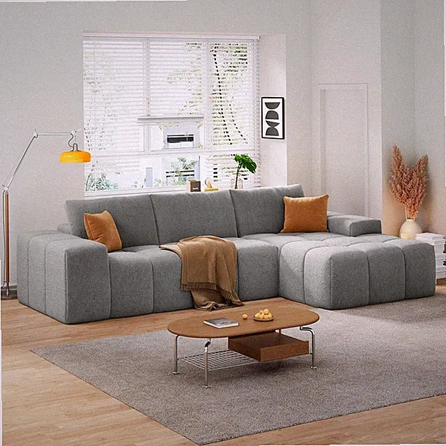 115" Corduroy Sectional Sofa Modular L-Shaped Boneless Sofa w/RightChaise Lounge