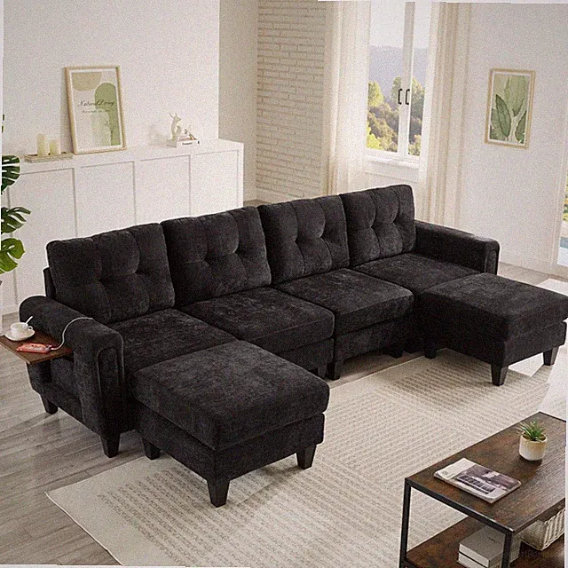 115" U-Shaped Modular Sectional Sofa w/ Ottomans, USB Ports & Side Tables