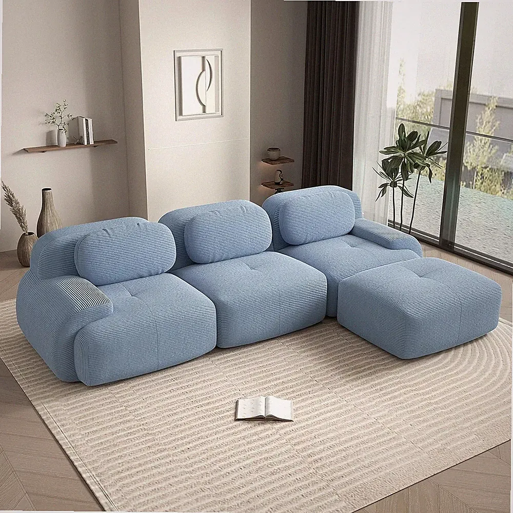 116" Modern Boneless Couches for Living Room, Corduroy Cloud Couch Sectional, Bl