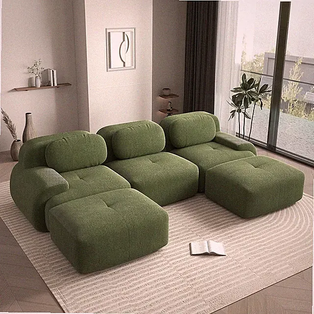 116" Modern Boneless Couches for Living Room, Corduroy Cloud Couch Sectional, Gr