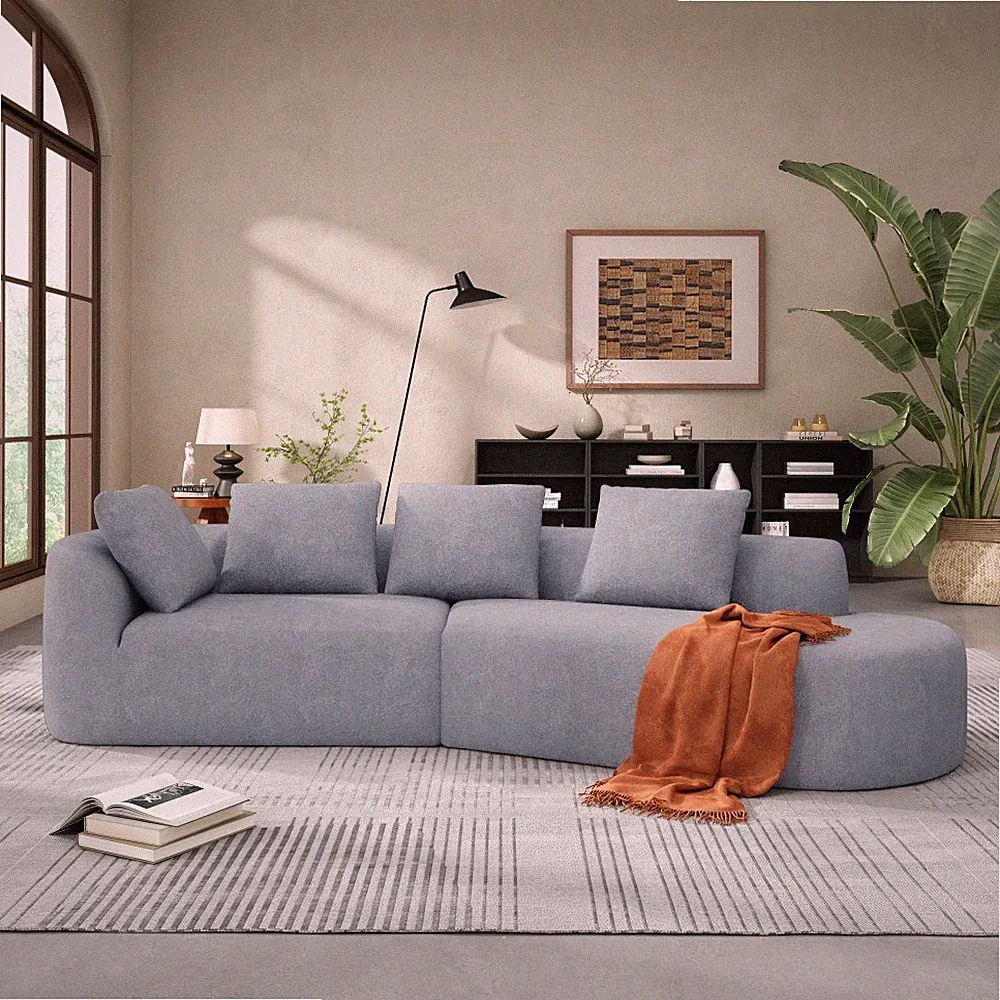 116" Modern Curved Sectional Sofa w/ Chaise Lounge, Pearl Fabric, Foam Filled