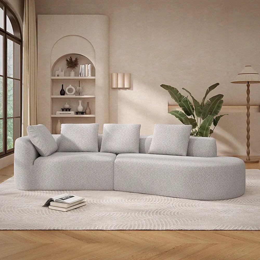 116" Modern Curved Sectional Sofa w/ Chaise Lounge, Pearl Upholstery, 2-Pc Set