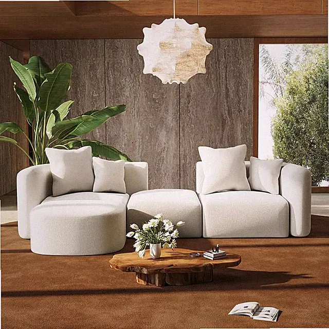 116" Modular Sectional Couches with Ottoman, Luxury Modern Curved Back Sofa
