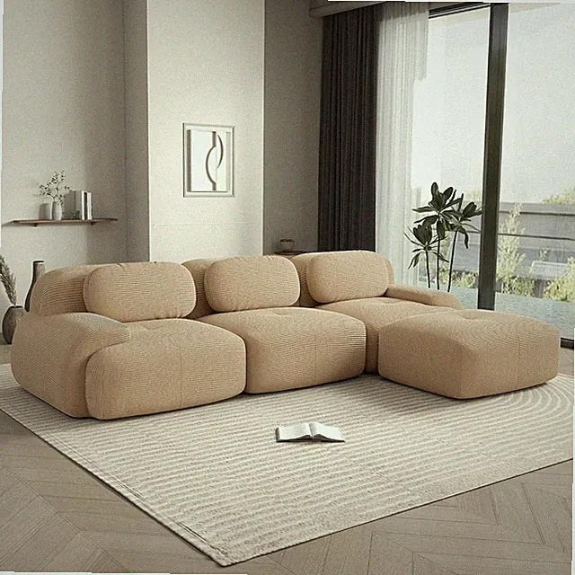 117.3 Inch L-Shaped Modular Sectional Sofa, 3-Seater Boneless Couch, Camel