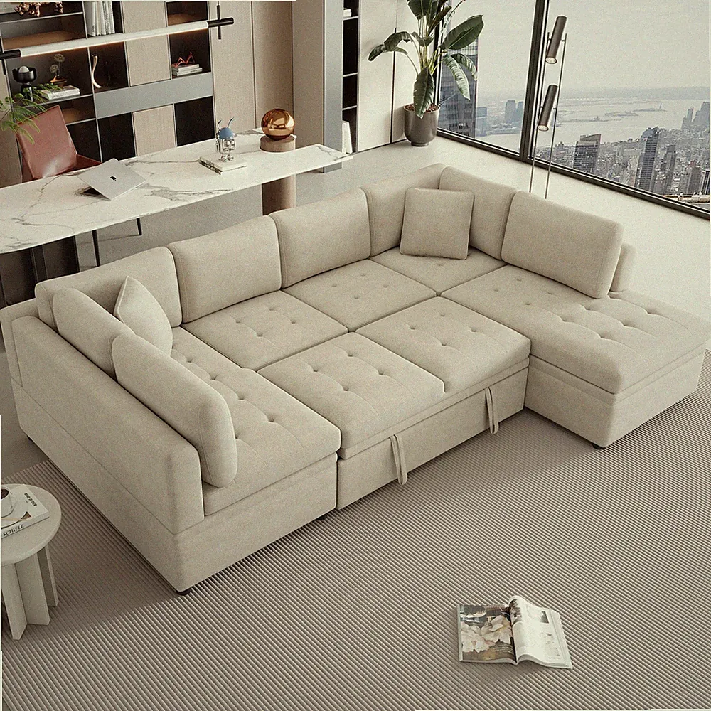 117.3" Oversized Sectional Sofa U- shaped Sofa Couch Pull-out Sofa Bed with Tw