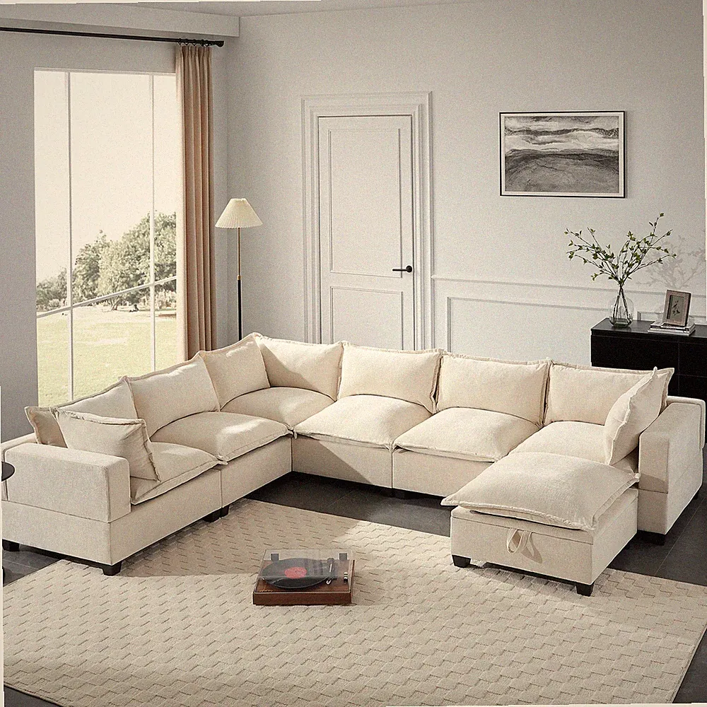 117.5'' Modular Sectional Sofa with Movable Storage Ottoman, 7 Seat U Shaped Cou