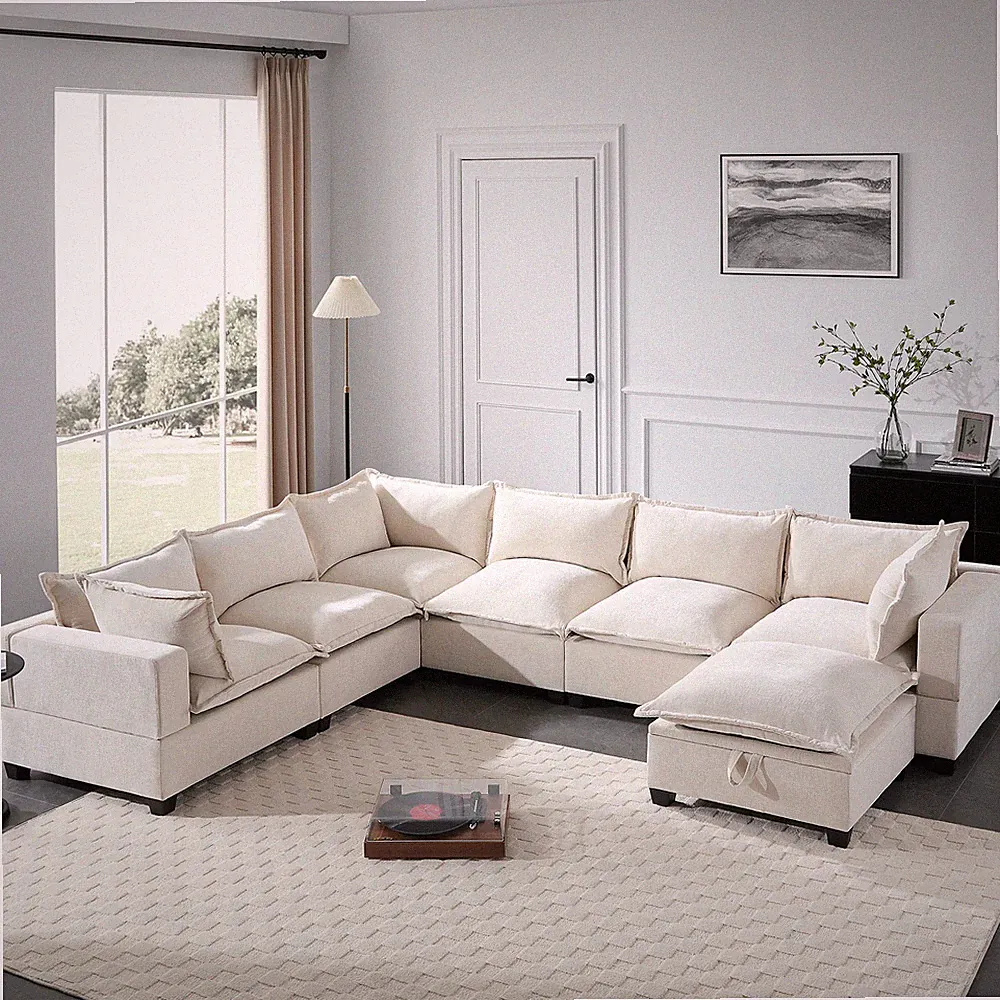 117.5'' Modular Sectional Sofa with Movable Storage Ottoman, 7 Seat U Shaped Cou