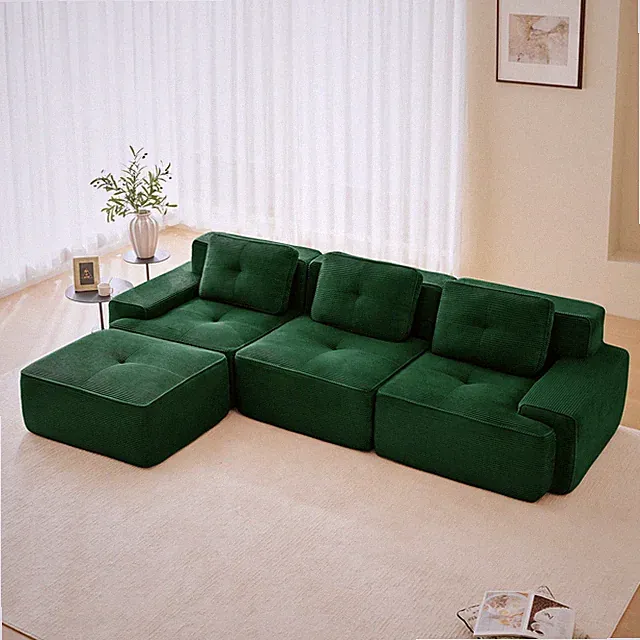 117 Inch L Shaped Sectional Sofa Corduroy Fabric 3 Seater Deep Seat Green