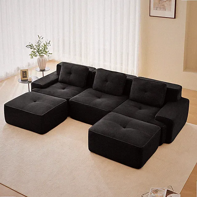 117 Inch Modern U-Shaped Sectional Sofa with Deep Seat and Movable Ottoman Black