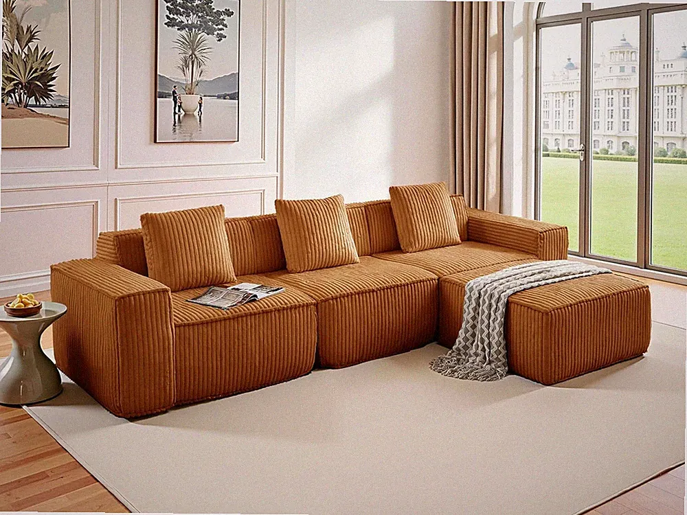117-Inch Oversized L-Shaped Modular Cloud Sectional Sofa, 4 Seat Foam Boneless S