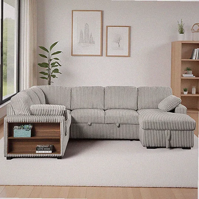 117-Inch Oversized U-Shaped Pull Out Sleeper Couch Bed, Modern U Shaped Sleeper