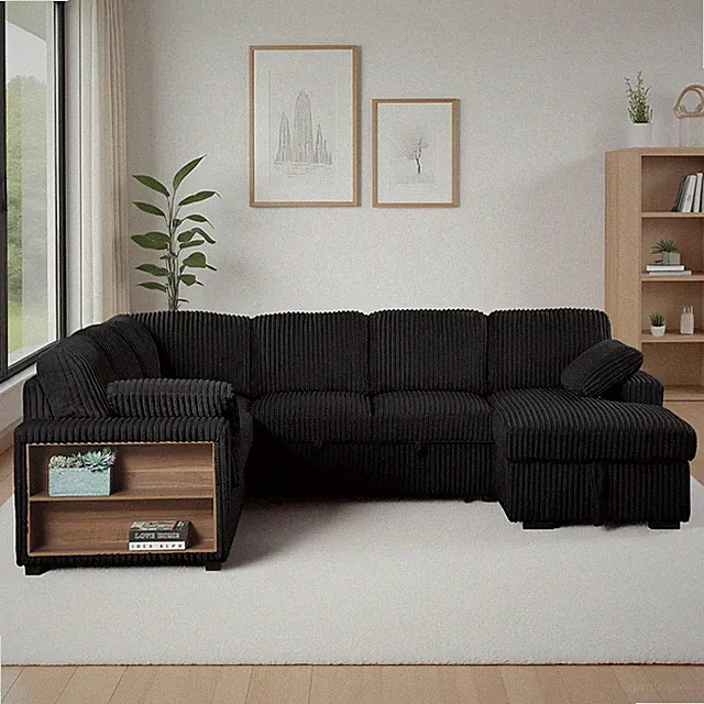 117-Inch Oversized U-Shaped Sleeper Sectional Sofabed, U Shaped Pull Out Sleeper