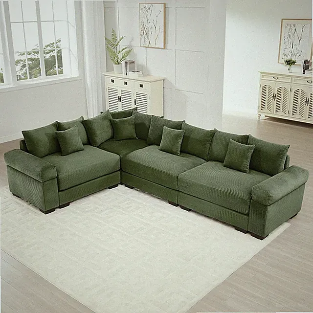 117" L-Shaped Oversized Corduroy Modular Cloud Sectional Sofa with High-Density