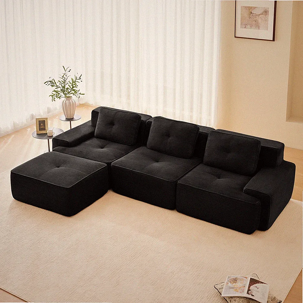 117" Modern L-Shaped Modular Sectional Sofa for Living Room,Corduroy Fabric,3-S