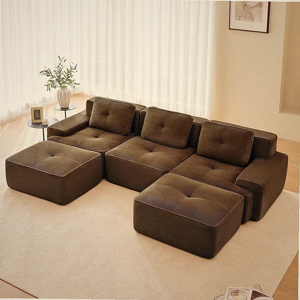 117" Modern U-Shaped Modular Sectional Sofa for Living Room,Corduroy Fabric,3