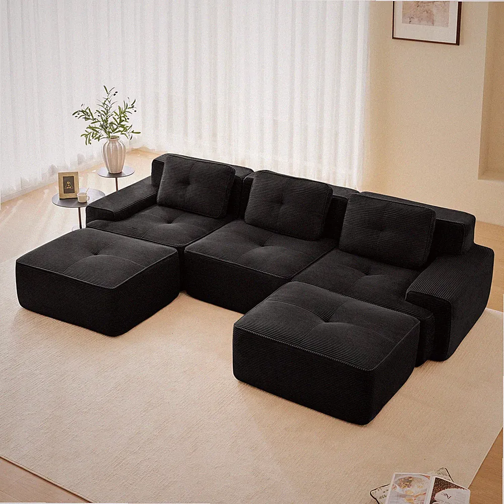 117" Modern U-Shaped Modular Sectional Sofa for Living Room,Corduroy Fabric,3-S