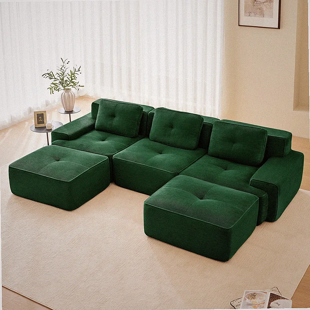 117" Modern U-Shaped Modular Sectional Sofa for Living Room,Corduroy Fabric,3-Se