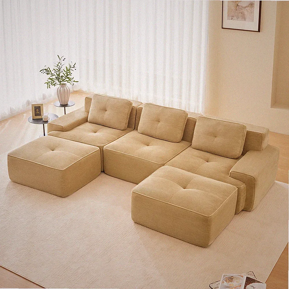 117" Modern U-Shaped Modular Sectional Sofa for Living Room, Corduroy Fabric