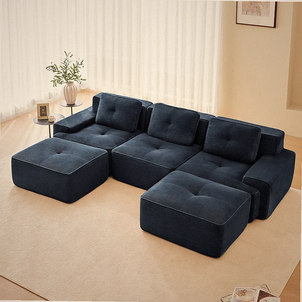 117" Modern U-Shaped Modular Sectional Sofa for Living Room, Corduroy Fabric