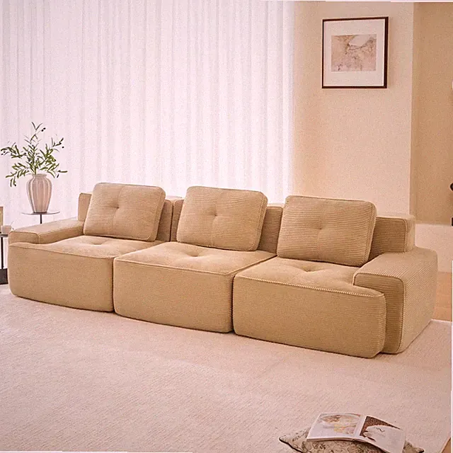 117" Oversized Corduroy Modular Sofa with High-Density Foam & 3 Pillows, Camel