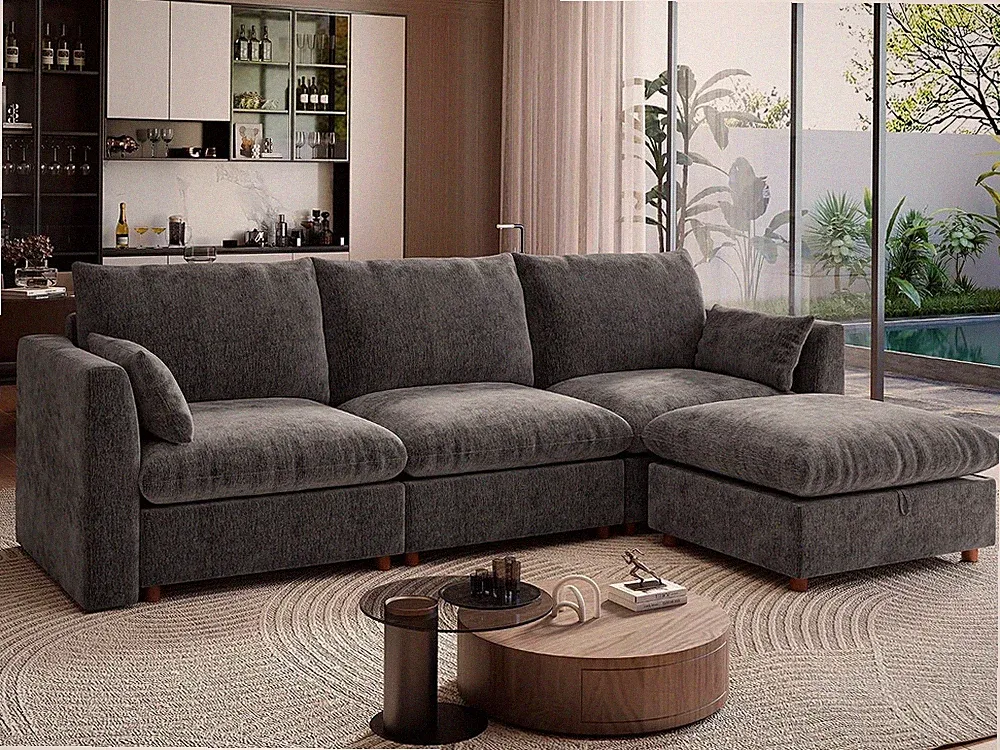 117" Oversized Modular Sectional Sofa, Modern L Shaped Cloud Couch with Storage