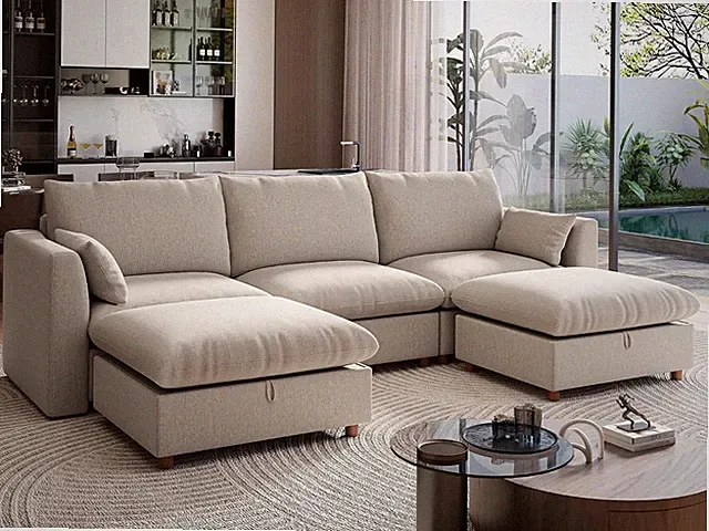 117" Oversized Modular Sectional Sofa, Modern U Shaped Cloud Couch with 2 Storag