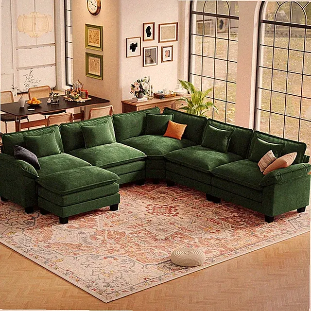 117" Oversized V-Shaped Modular Sectional Cloud Couch with Corner, Comfy 6-Seat