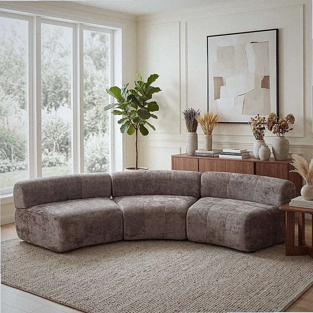 118.5" Modular Compressed Foam Curved Sectional Sofa (3 Modules),No Assembly Req