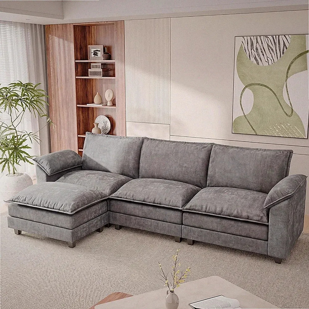 118.9'' L Shaped Sectional Couch Modular Cloud Sofa W/ Deep Seat & Double Layer