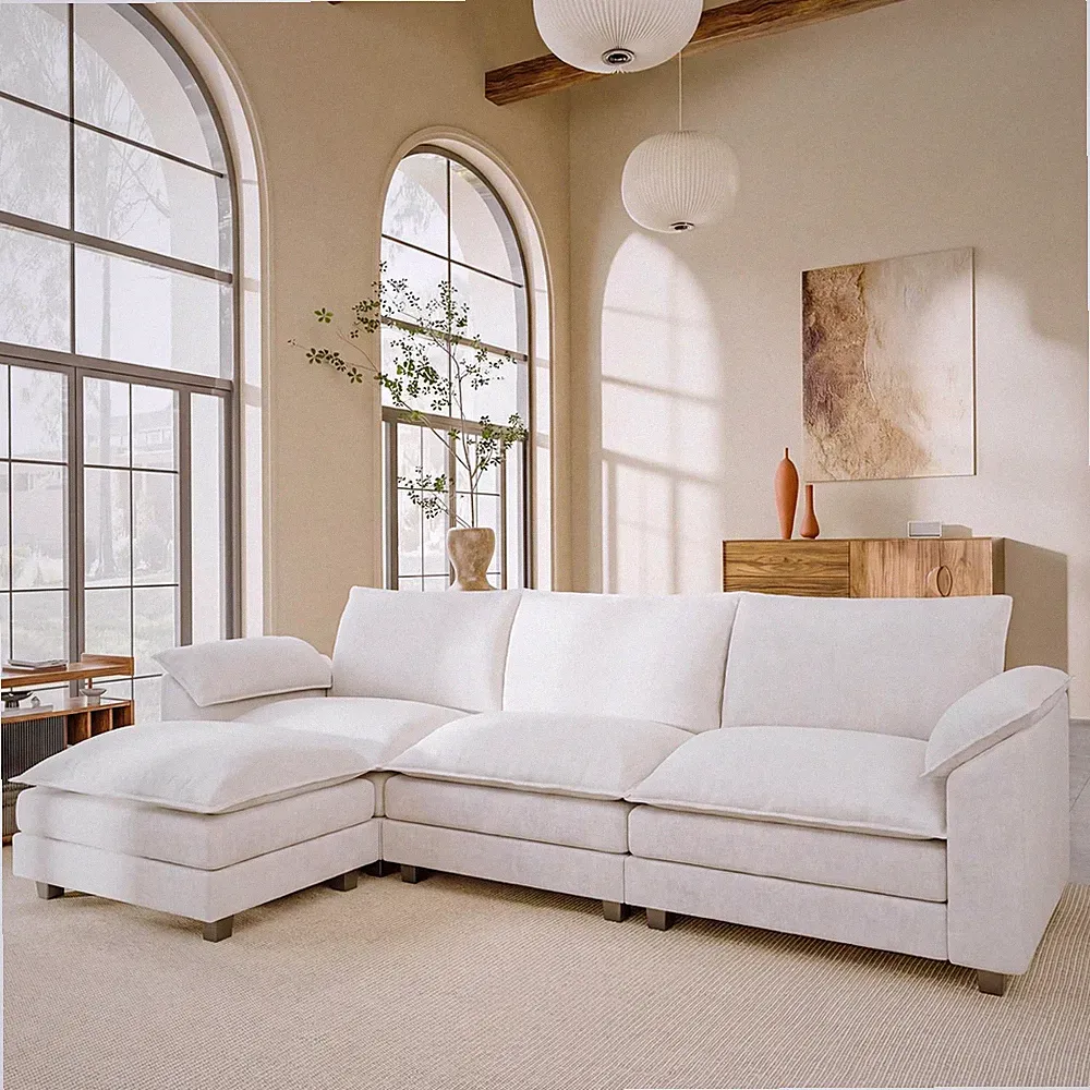 118.9 Modular Sectional 3-for Seat Sofa Ottoman L Shaped Deep for Seat Chenille