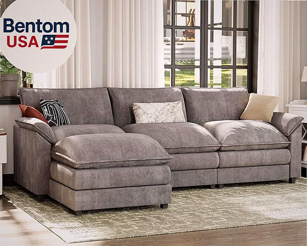 118.9" Modular Sectional Sofa,Cloud Couch with Ottoman,Chenille Sofas with Metal