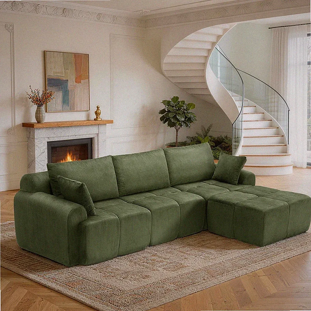 118" Boneless Soft Sofa,Cloud Sectional Couch w/ L-Shaped Chaise for Living Room