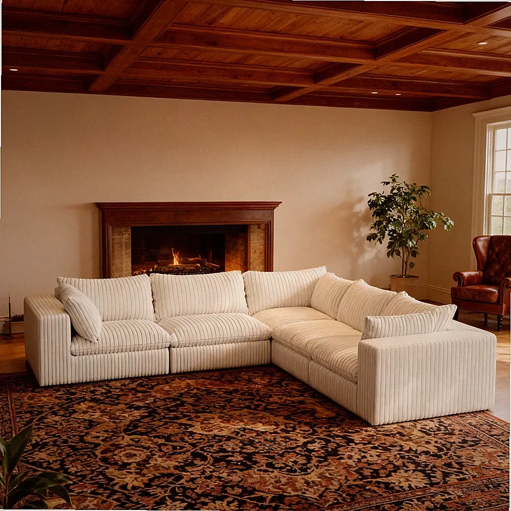 118" Cloud Couch Corduroy Modular Sofa V-Shaped Sectional Couch for Living Room