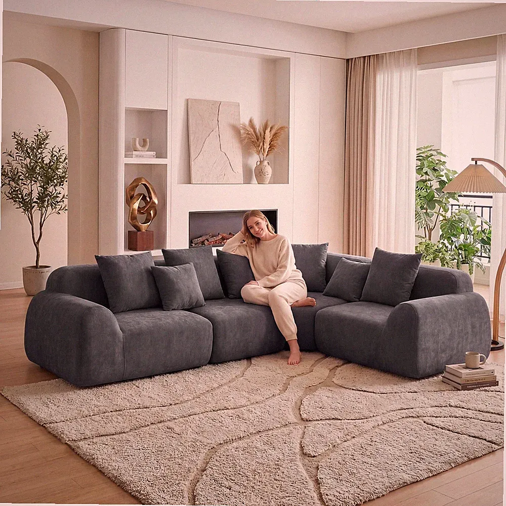 118" Cloud Velvet Curved Sectional Sofa With L-Shape Chaise